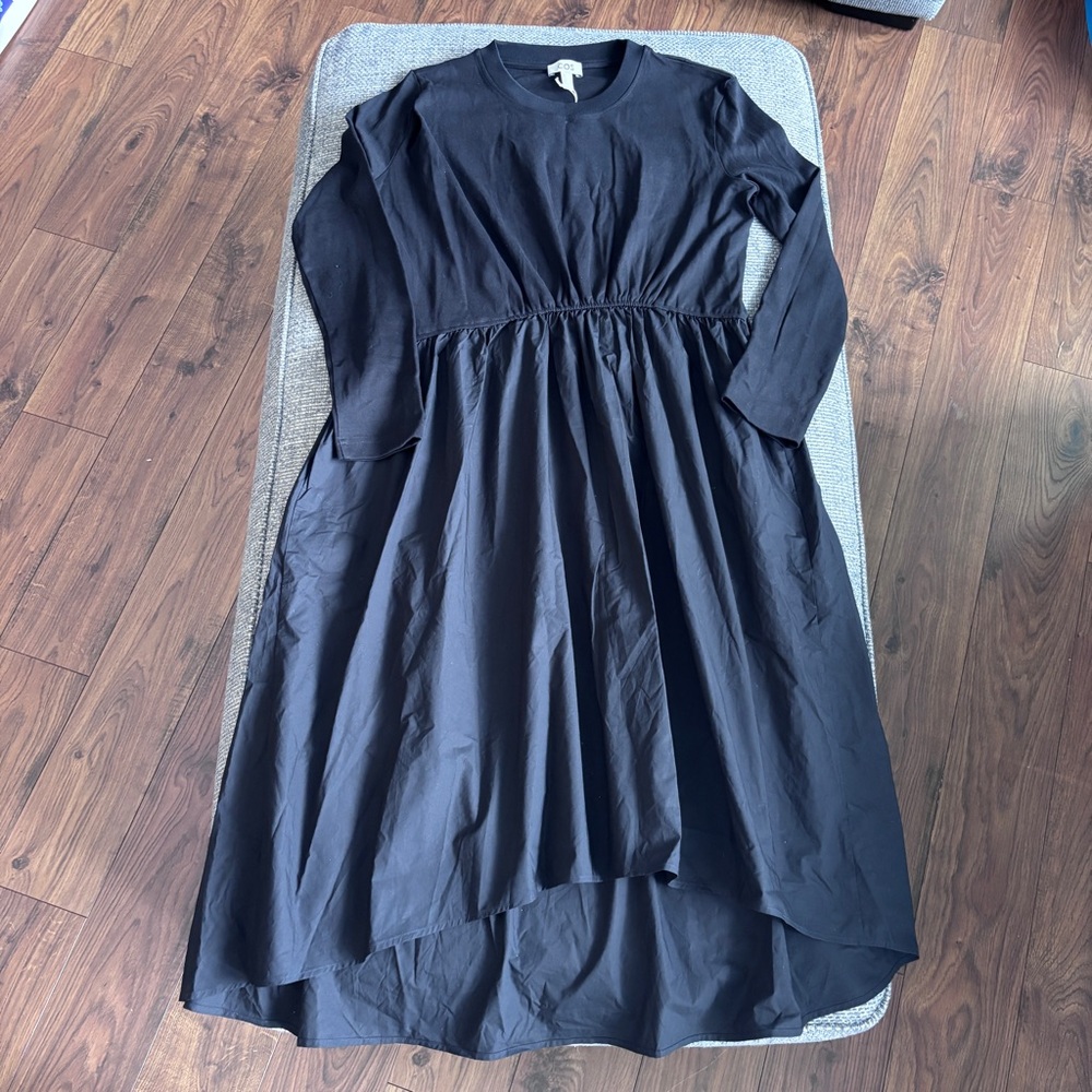 COS Black Asymmetric Gathered-Waist LS Midi Dress w/ Pockets | Size Small (NWT) - Picture 4 of 7